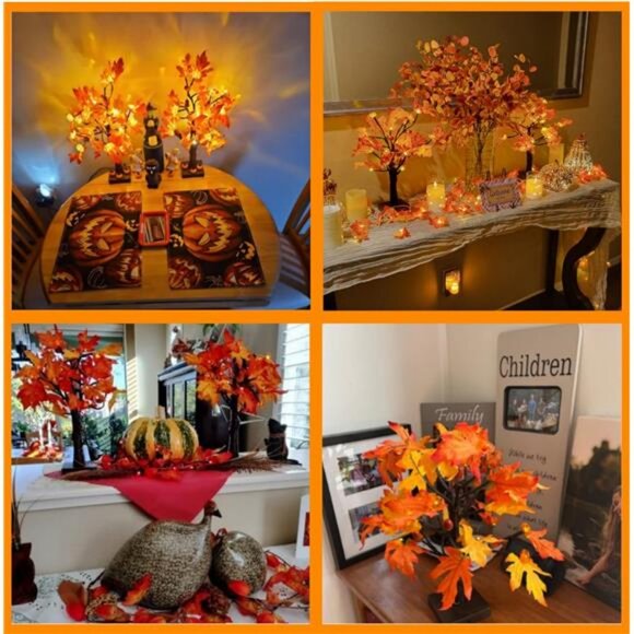 2 Pack Lighted Fall Maple Tree for Fall Decorations,USB & Battery Operated - Picture 6 of 7